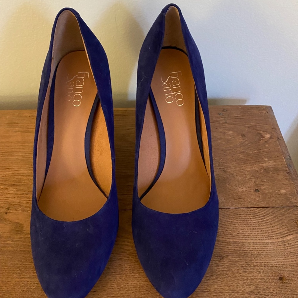 Blue Suede Cork Wedge Heel